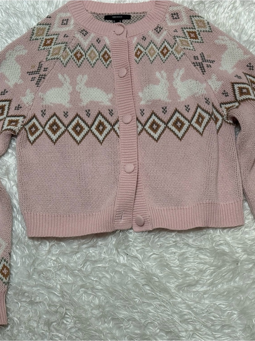 Forever 21 Pink Bunny Fair Isle Button-Up Cardigan